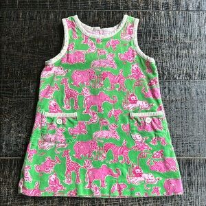 White Tag Lilly Pulitzer Green & Pink Animal Print Shift Dress 2T